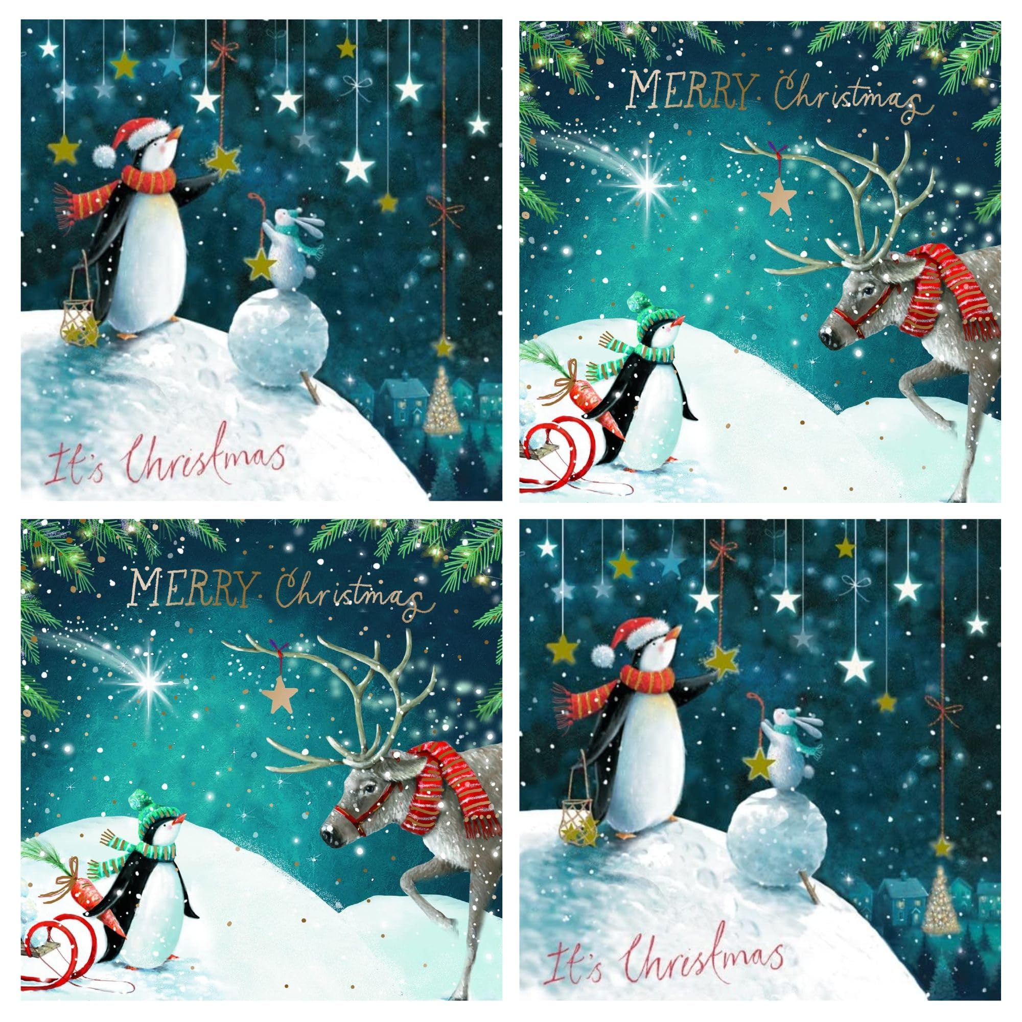 GBCC Charity Christmas Cards Box of 20 - Festive Penguin and Reindeer - Assorted Premium Greeting Cards Multipack with Envelopes - 10 Each of 2 Designs - Supporting UK Charities