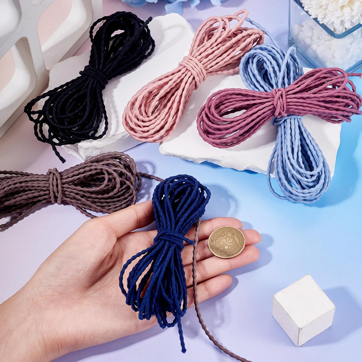 Beadthoven 2.5mm Elastic Strings for Bracelet 32.82 Yards Polyester Elastic Band Cords Round Stretch Strings Rubber Rope Braided Fabric Threads for DIY Crafts Beading Sewing Jewelry Making Supplies