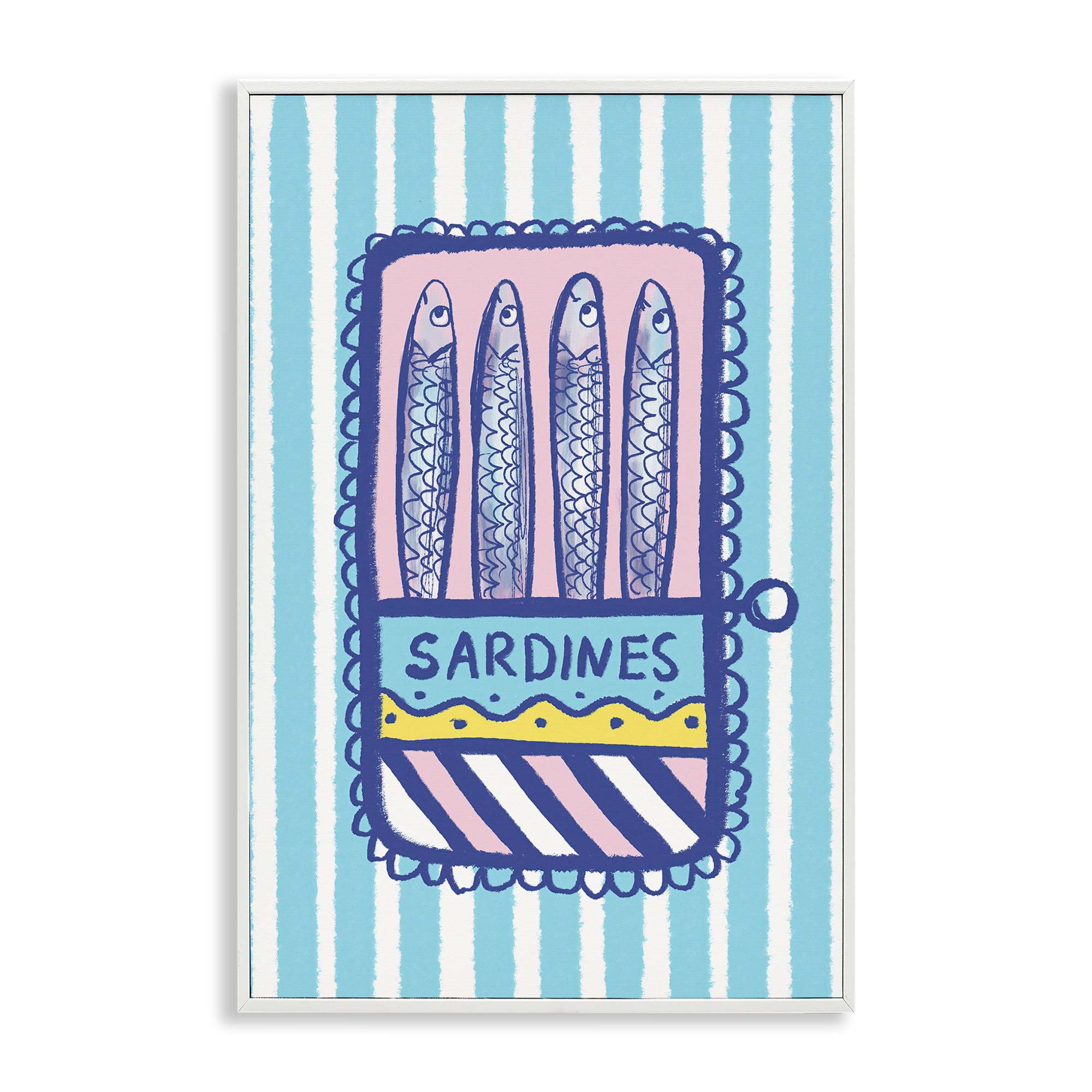 Pastel Stripes Sardines Nautical Retro, 20 x 30 Inch Framed Giclée Print