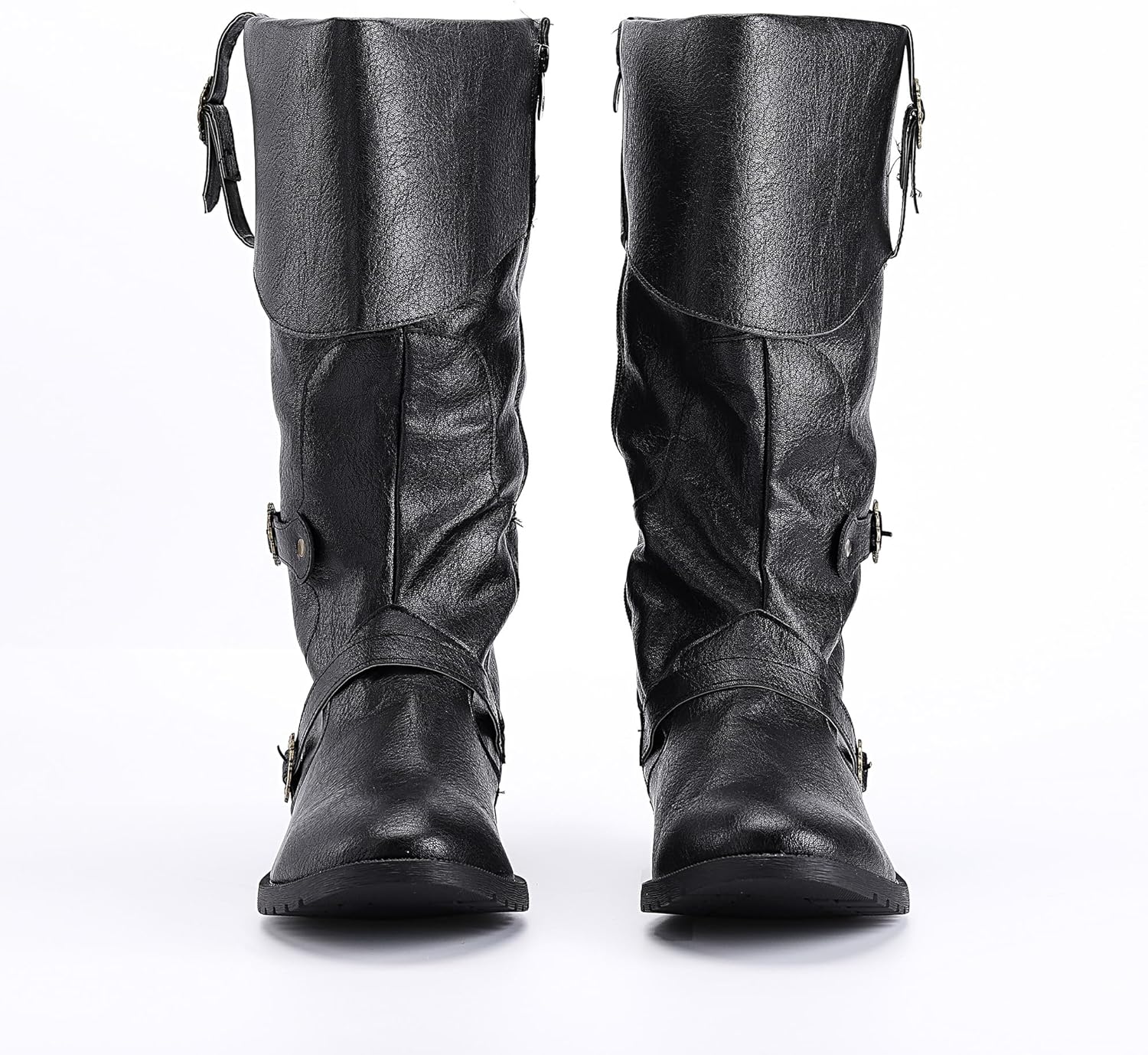 Men's Renaissance Boots Viking Pirate Costume Leather Boots Halloween Shoes Faire Cosplay Shoes(9.5-10, Black)