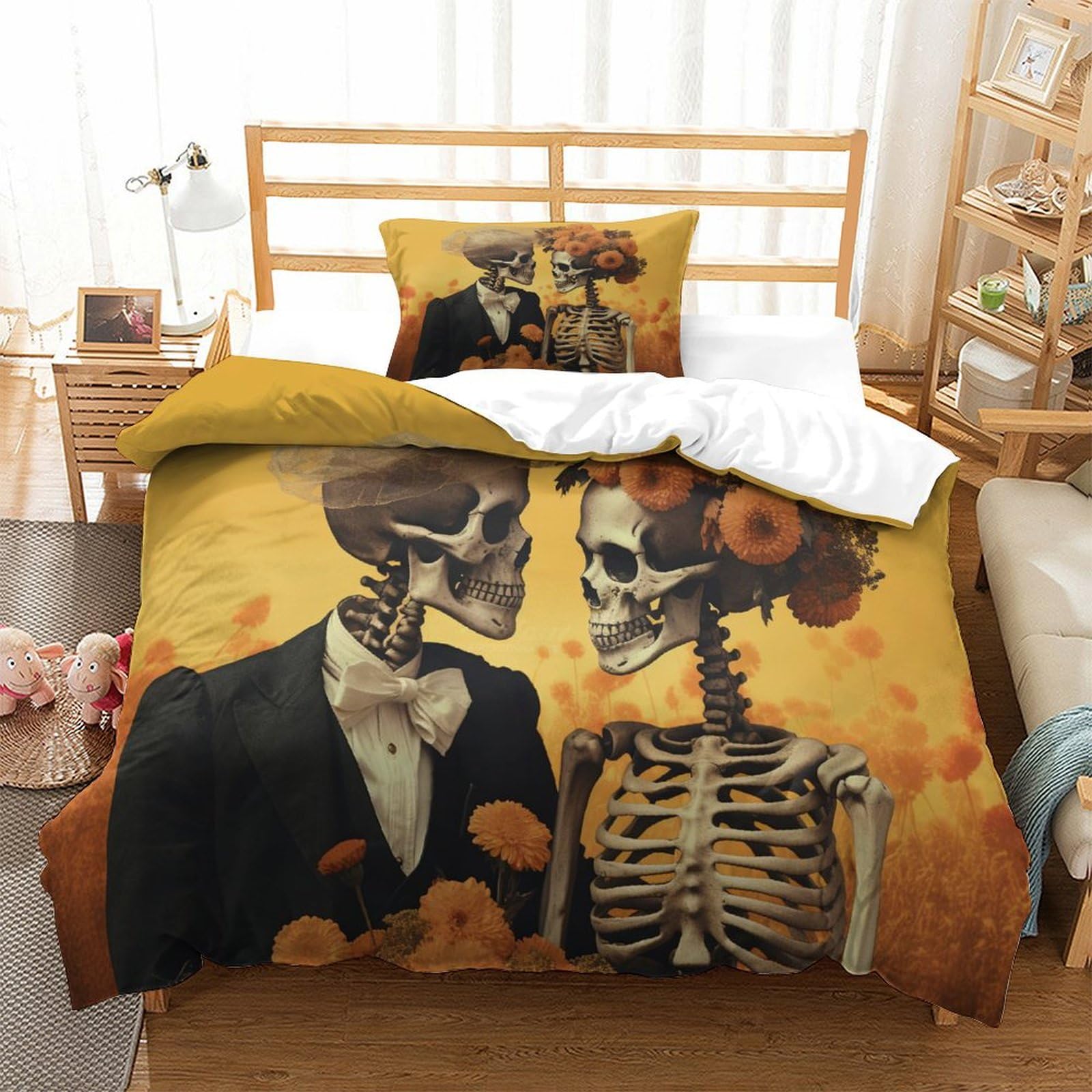 P1S9U7W5Y Vintage Artistic Skeleton Couple 3D Printed Duvet Cover Set 3pcs Microfiber Skeleton Bedding Set Single