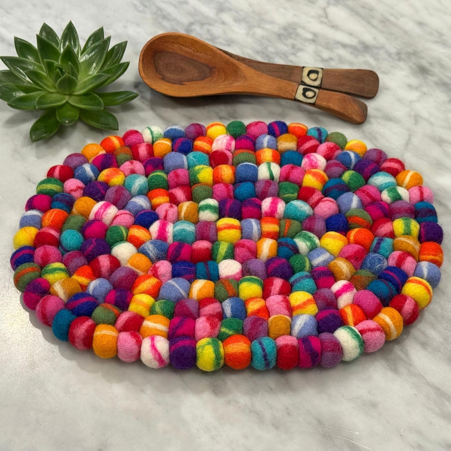 Global Crafts GLG50053-02XL_GWH - Handmade Felt Wool Trivet - Fair Trade Multicolor Table Protector
