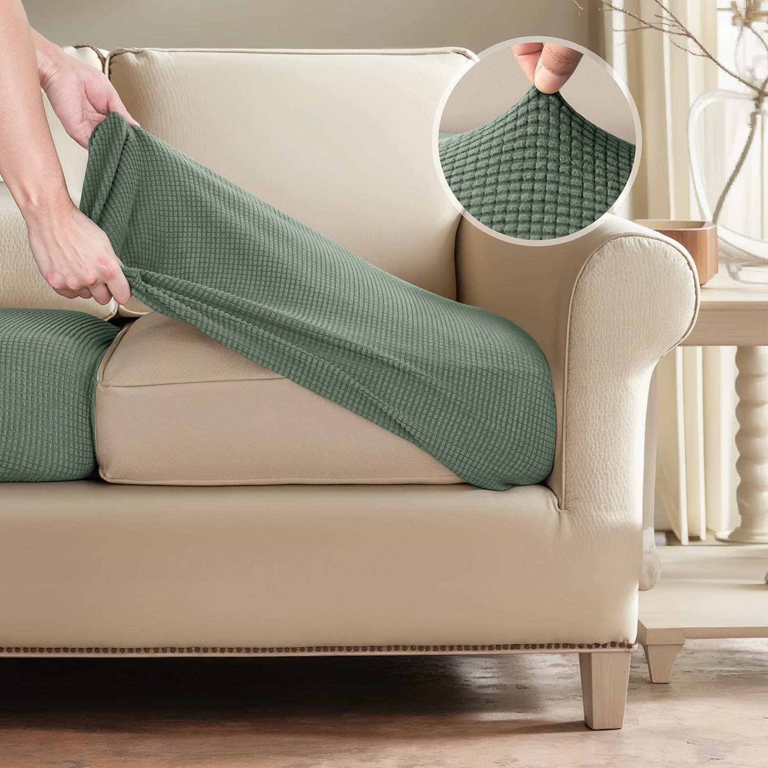 Olive Green Stretch Polyester Loveseat Sofa Slipcover