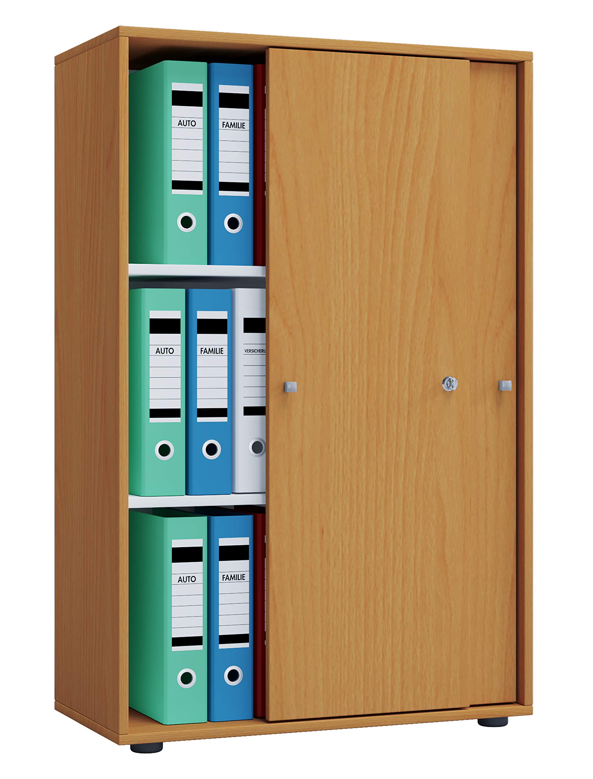 VCM Büroschrank mit 3 Fächern, Schiebetüren und Schloss – B 70 cm × H 111 cm × T 40 cm