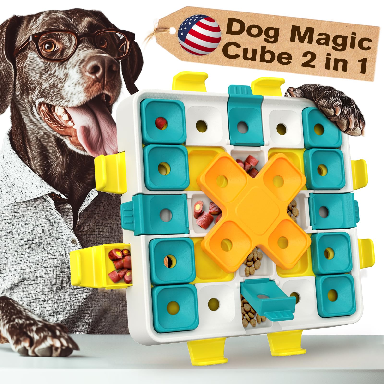 KADTC 2 Levels of Challenge Advanced Dog Puzzle Toy, Brain-Teasing Cube,U.S. Brand & Design,Interactive Boredom Buster for Smart Dogs Small Medium