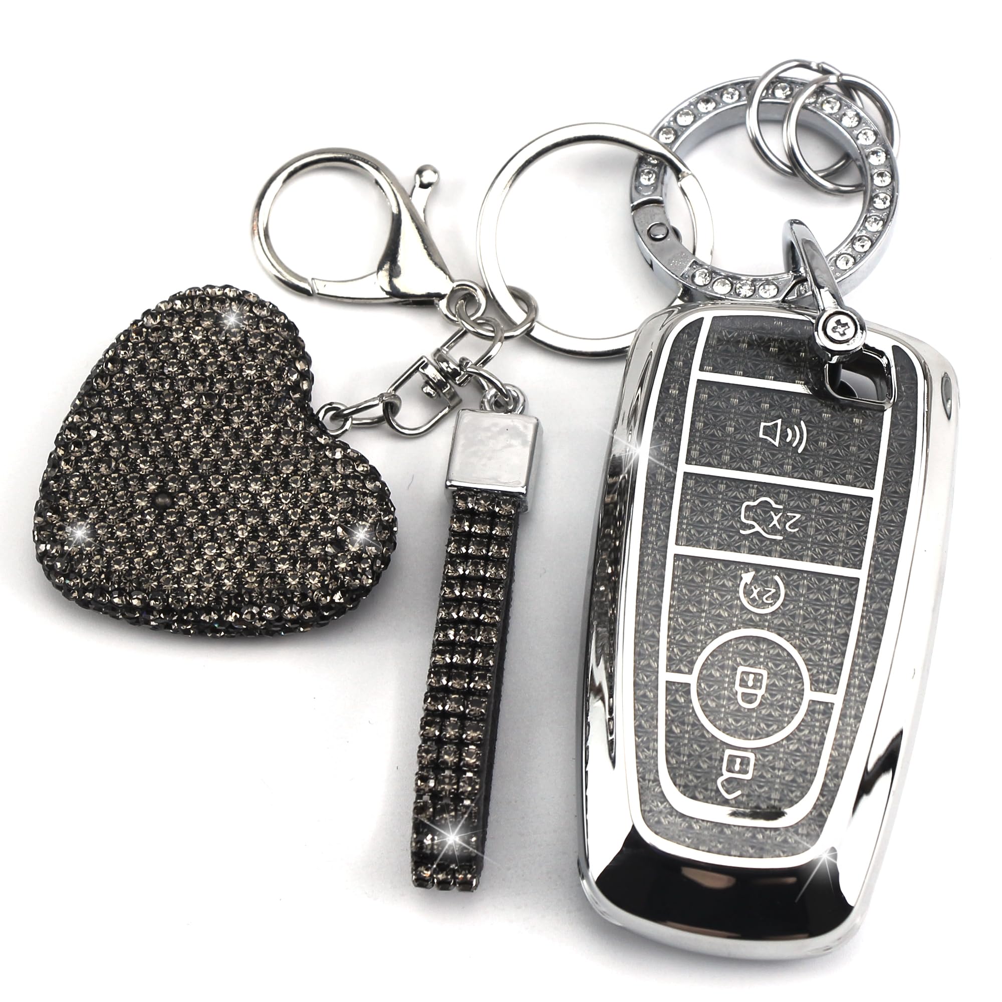 Meruns For Ford Key Fob Cover With Diamond Bling Keychain, Car Accessories Shell Protection For Explorer Fusion Escape Edge Expedition F150 F250 F350 F450 F550 Maverick Mustan,Gold Clear