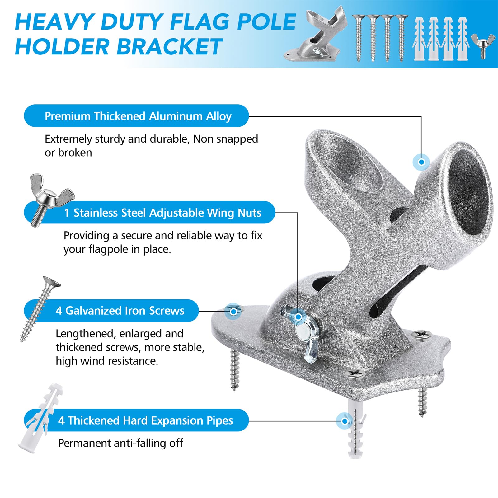Amazon.com: HOOPLE 旗桿固定器、旗幟支架、兩個位置旗座安裝支架,適用於外部房屋,鑄鋁旗桿安裝防鏽塗層,全天氣顯示1 英吋(約2.5