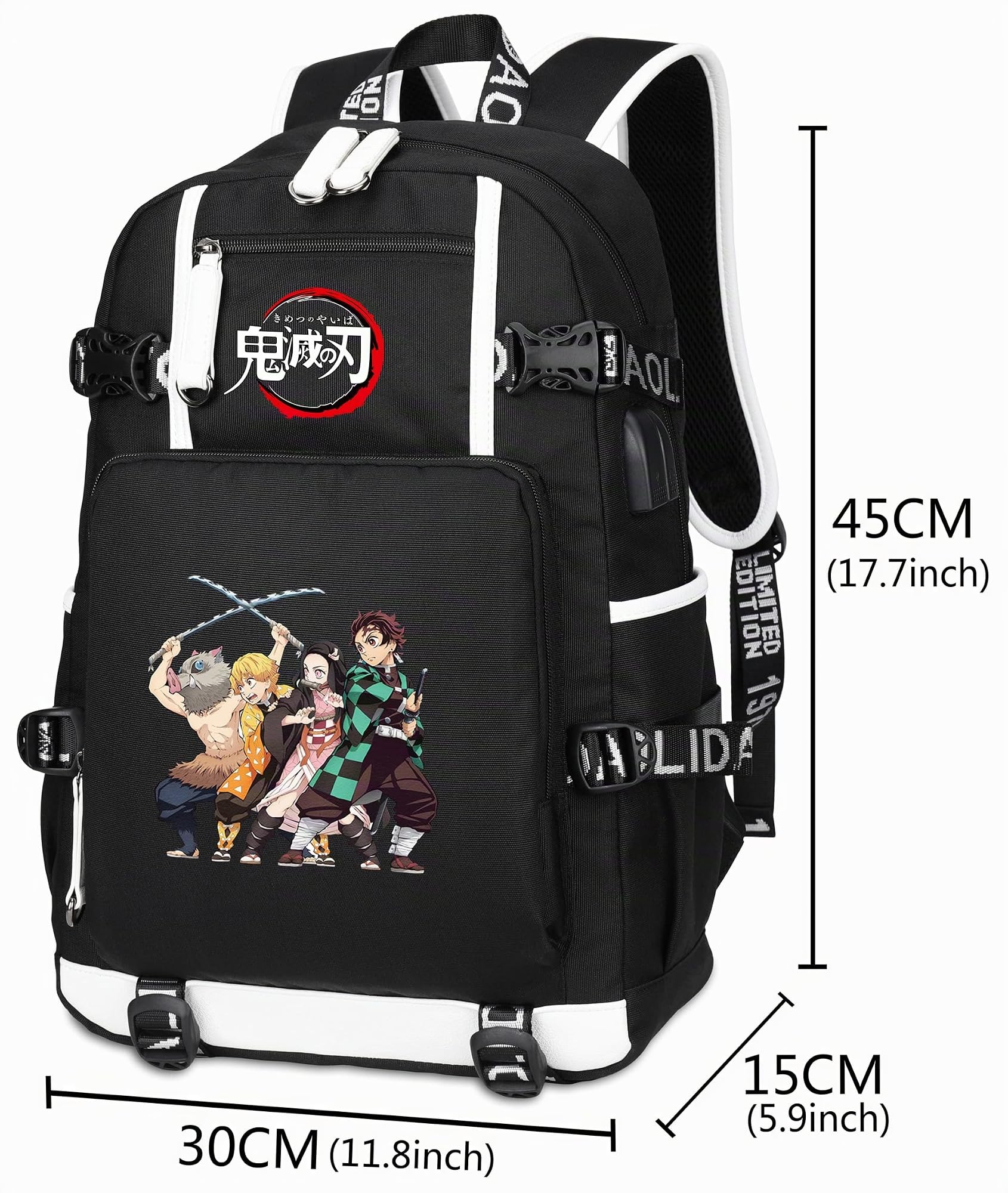 Roffatide Anime Demon Slayer Zaino per laptop stampato con porta di ricarica USB e porta per cuffie