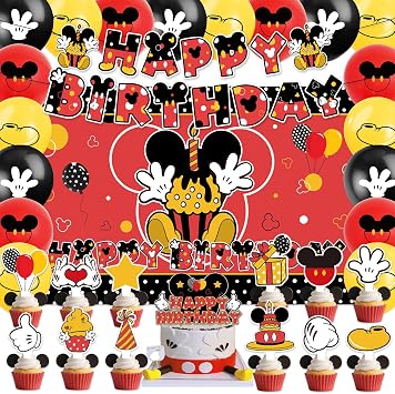 42Pcs Cartoon Birthday Party Decorations Disposable Red Happy Birthday Banner, Cake Toppers, Balloons Party Supplies Cartoon Baby Shower Decorations
