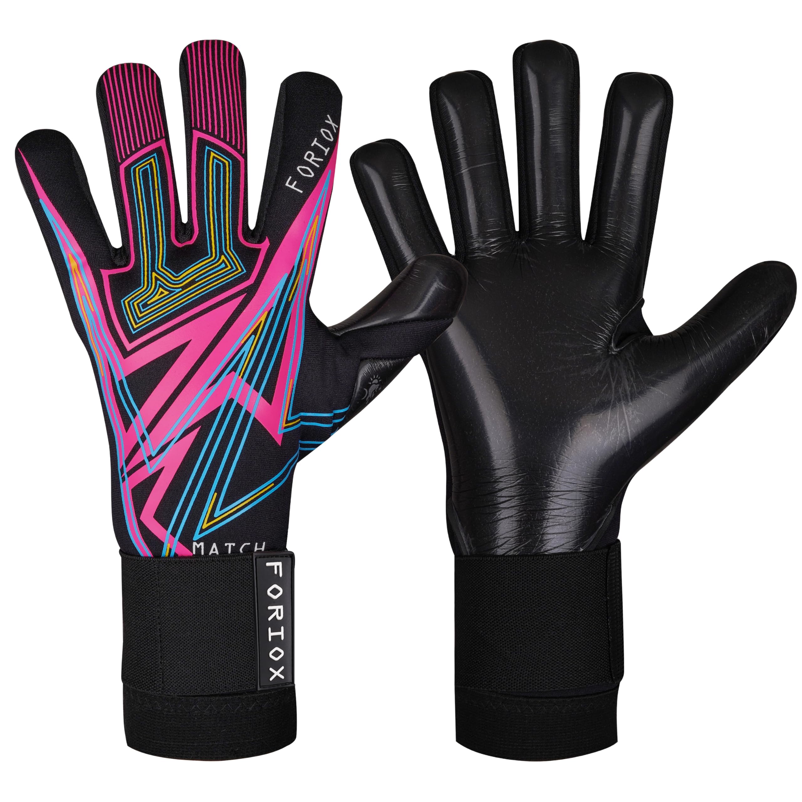 Foriox Football Goalkeeper Gloves, Professional, 4mm Anti-Slip German Latex, Super Grip Palms, for Youth and Adult (Black, Size 6)
