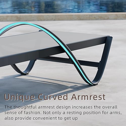 Miniatura 4 de Shintenchi Juego de 2 tumbonas para patio, tumbona de piscina con brazo, silla de salón al aire libre con 5 respaldos ajustables, sillón reclinable