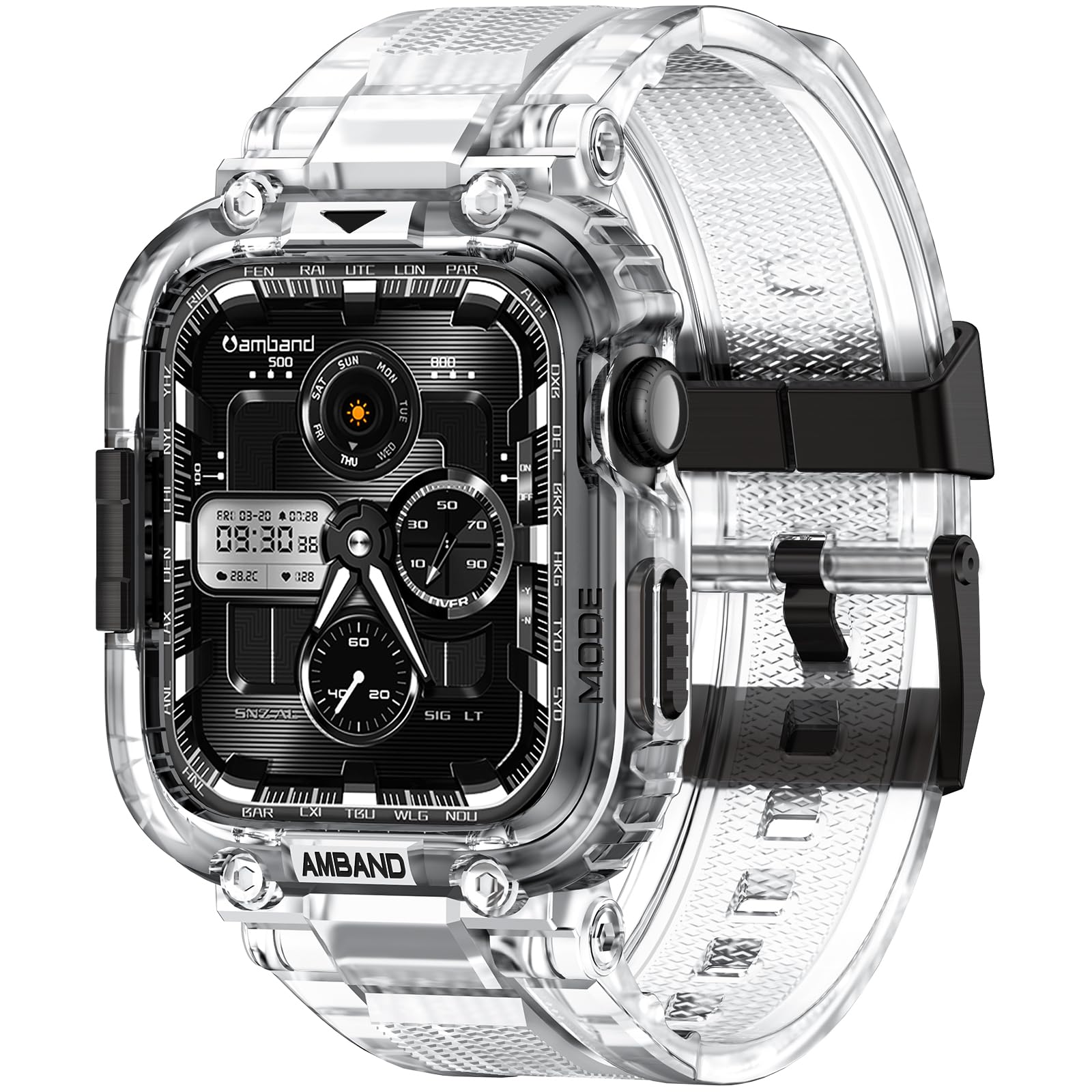 amBand Bands Case Compatible with Apple Watch Series 11/10 42mm for Men Women, M1 Sport Rugged Heavy Duty Cover Tactical Strap Military Grade Protective Bumper Protector for iWatch 42 mm Men, Clear