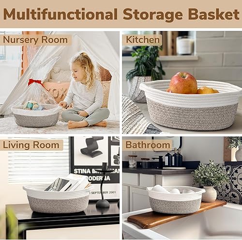 Miniatura 33 de Goodpick Cesta tejida pequeña, linda cuerda rosa, cesta de algodón para bebé, cesta de almacenamiento para habitación de guardería, caja de juguetes