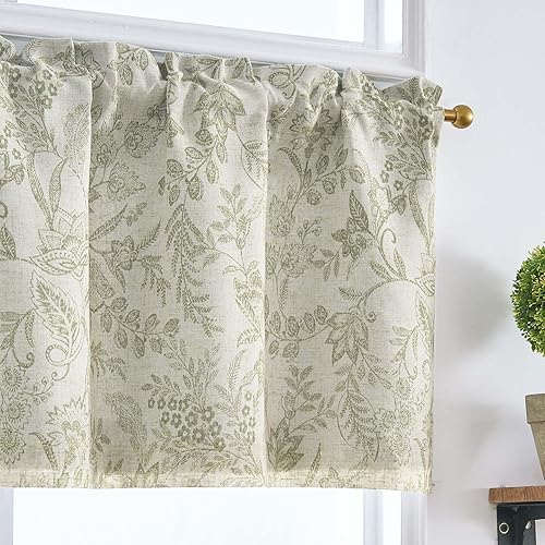 Miniatura 33 de Lazzzy Cenefa de cocina para ventanas, con aislamiento térmico, cortina opaca con estampado floral, lino sintético, cenefa de cortina para cocina