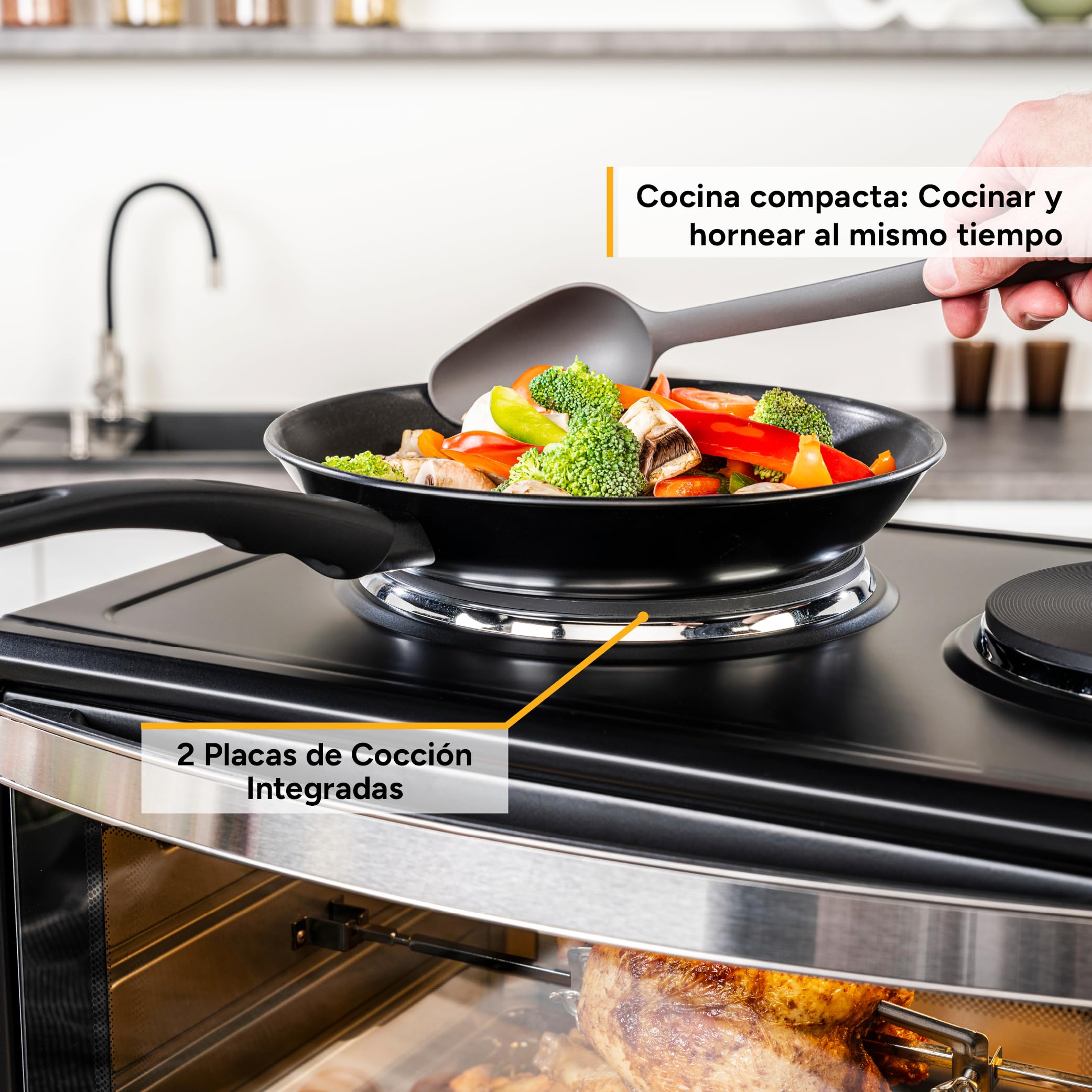 TZS First Austria - Mini Horno con quemadores 60L 3200 W - Minihorno para pizza con placas hasta 230°C y 6 modos de calentamiento - Multihorno con 4 alturas de inserción y accesorios de calidad