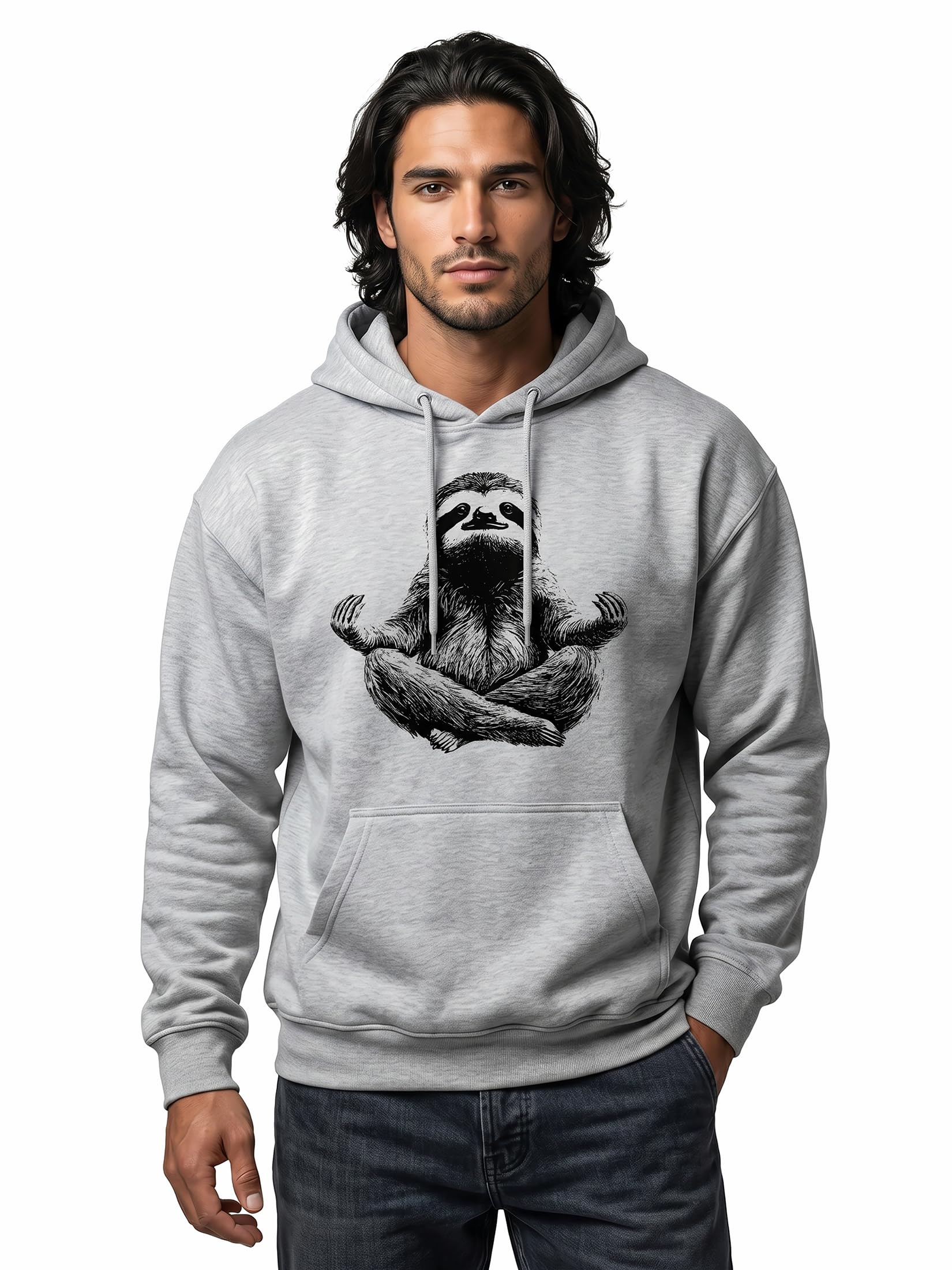 MAKAYA bluza z kapturem męska z motywem leniwca zabawny hoodie joga zen medytacja