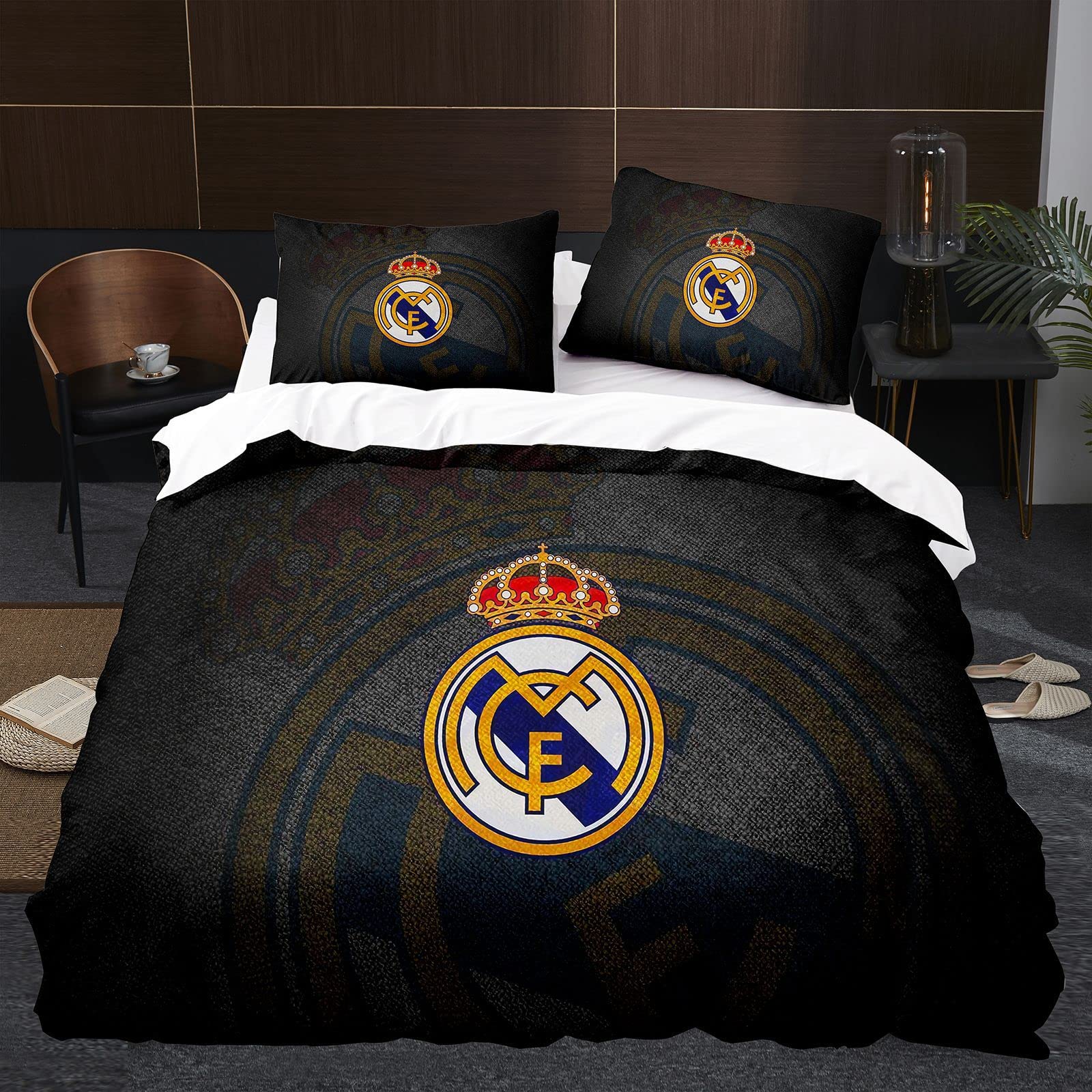 Equipo de Fútbol Juego de Funda Nórdica Cama de 90cm Funda de Edredón de Microfibra Suave con 2 Fundas de Almohada 50x75