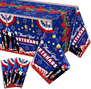 Buryeah 3 Pcs Veterans Day Plastic Tablecloth 54x108 Inch Thank You Veterans Patriotic Tablecloth Honoring All Who Served Table Cover for Memorial Independence Day Party Decoration Supplies (Poppy)