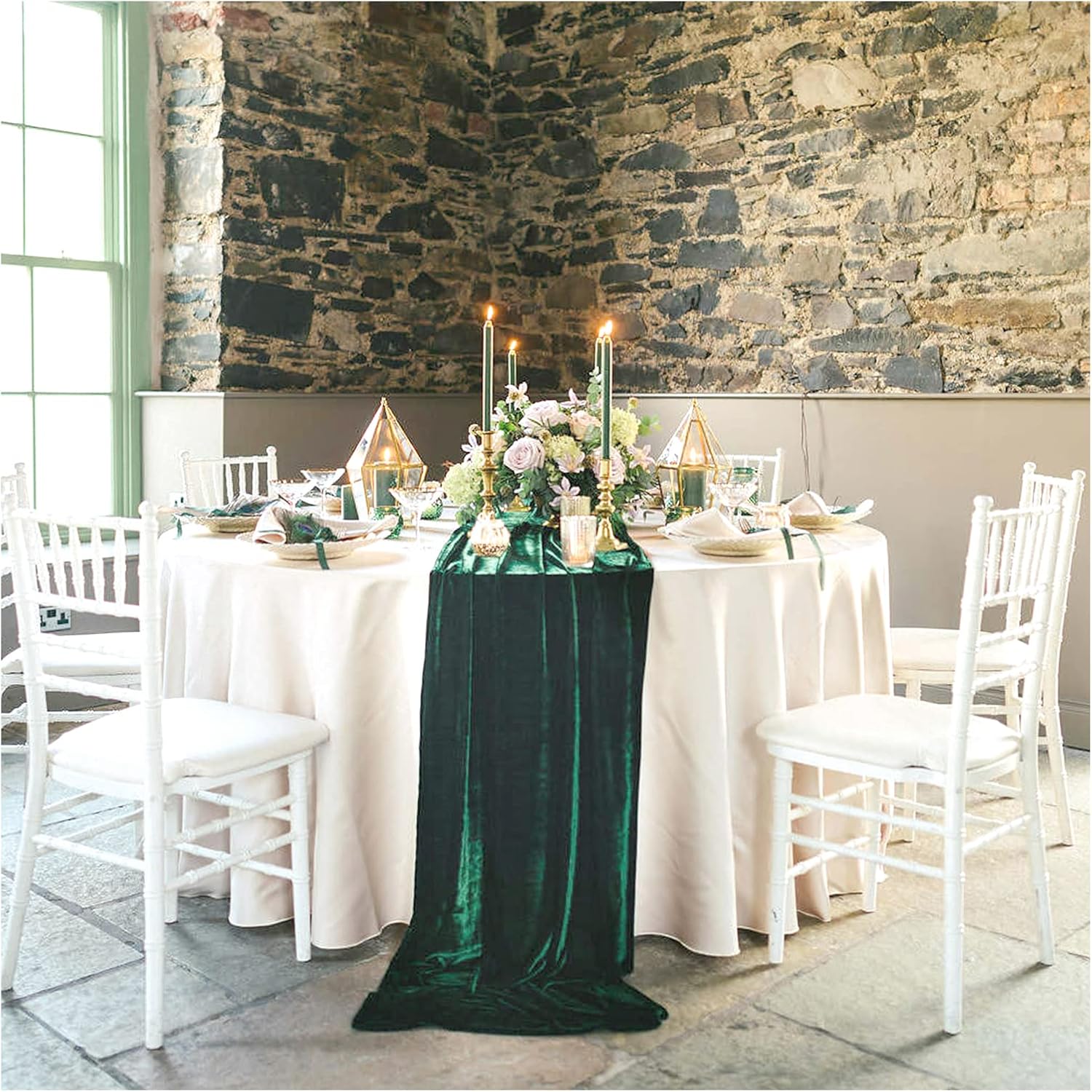 SoarDream Wedding Decorations 29x 120 inch Green Table Runner Cotton Table Runner Emerald Velvet Fabric Table Overlay Wedding Table Runners for Wedding Banquet Decoration