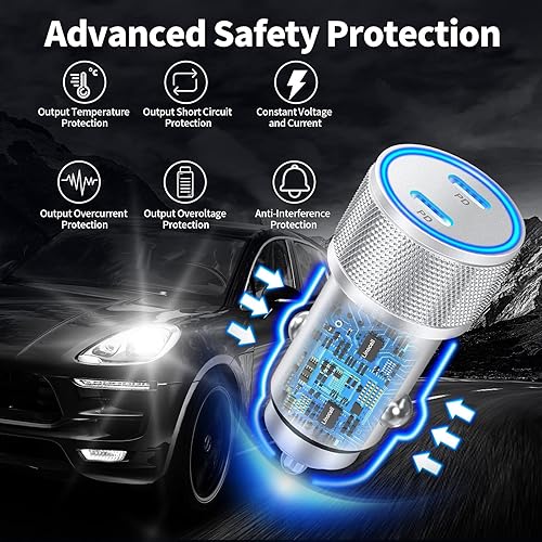 Vista 24 de 【MFi Certified】iPhone Car Charger Fast Charging, Linocell 60W Dual USB C Car Power Cigarette Lighter Car Carplay Charger with 2Pack Type C to