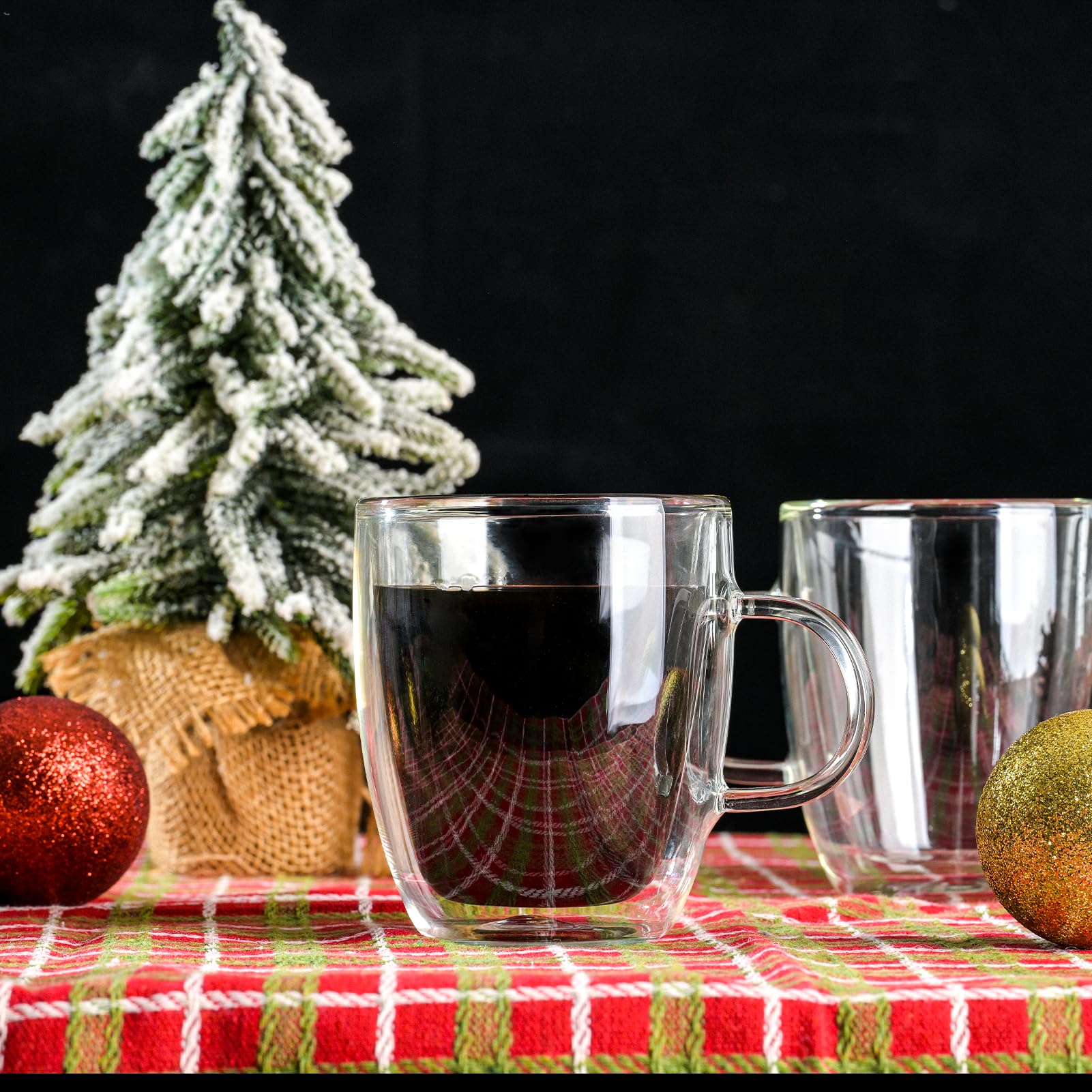 Wlasss Double Wall Insulated Glass Coffee Mugs set of 4-13.5 oz Clear Hand Blown Glass Coffee Cups with Handle for Cappuccino, Latte,Espresso,Tea Bags,Americano,Beverages, Coffee Lovers Gifts 3