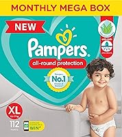 Pampers All round Protection Pants, Extra Large size baby Diapers, (XL) 112 Count Lotion with Aloe Vera