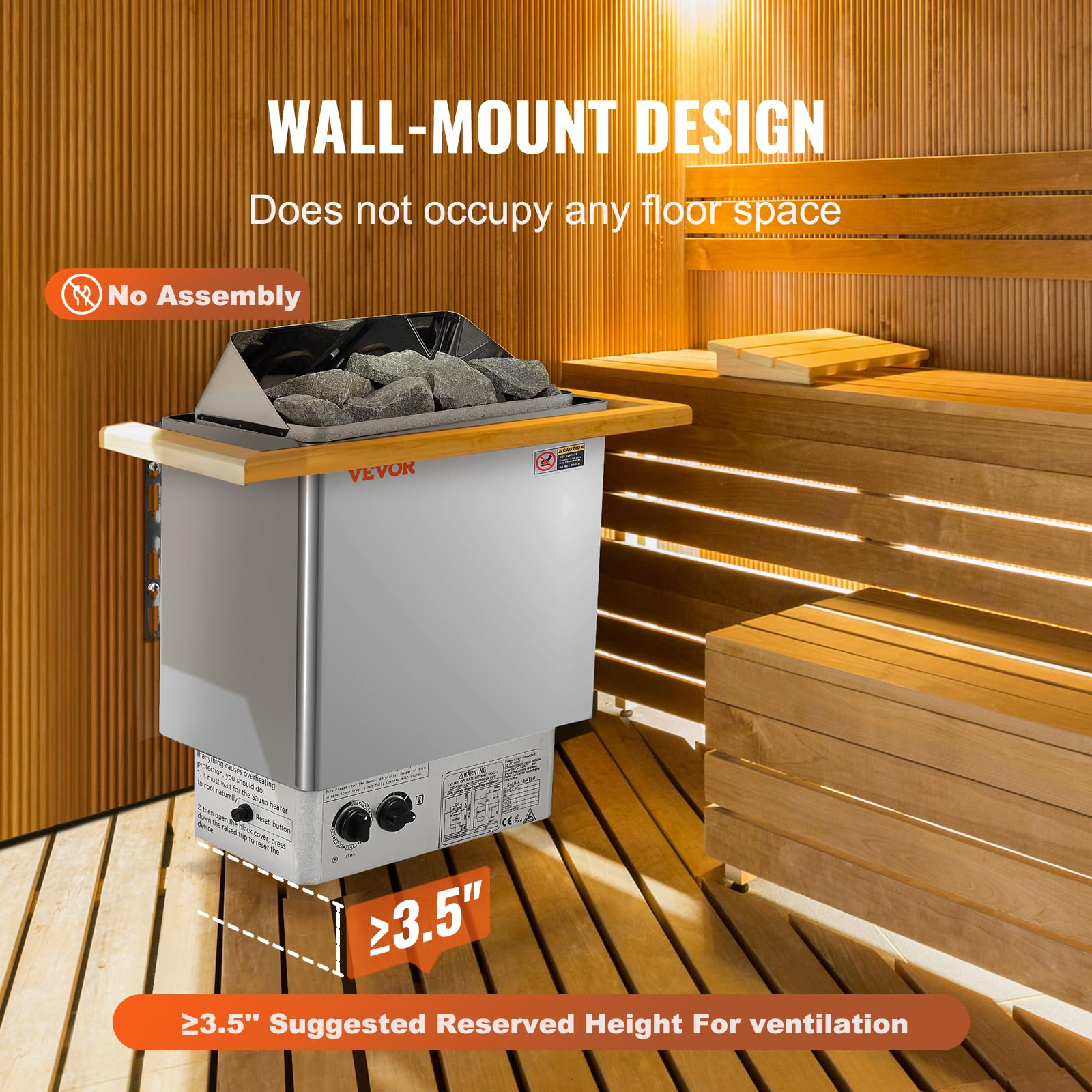 VEVOR Stufa Elettrica per Sauna 8 kW 400 V 3 N, Riscaldatore Portatile Acciaio Inox, 8-12 m³, Timer 3 Ore
