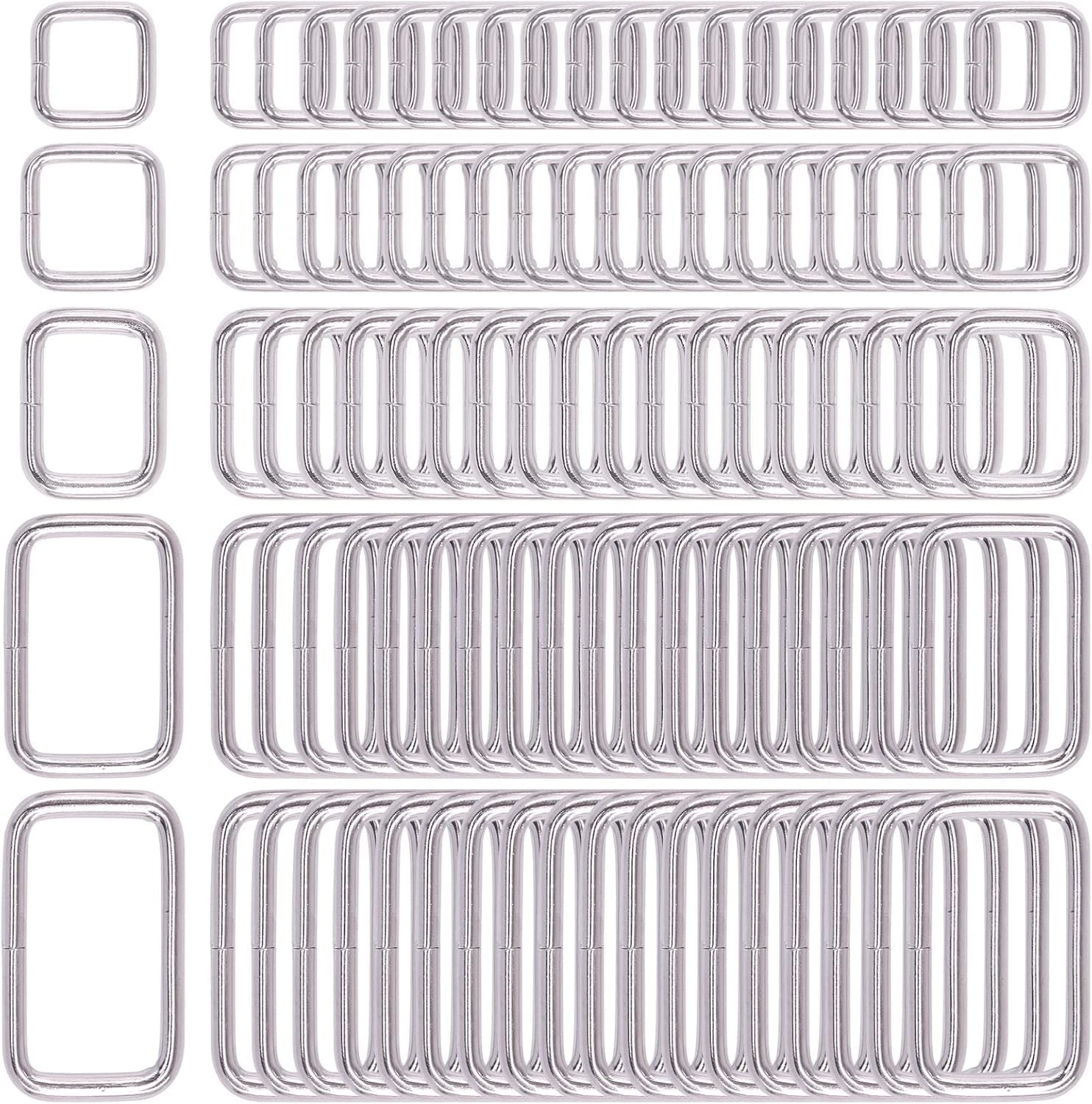 Swpeet 100 Pcs Assorted Metal Rectangle Ring, Webbing Belts Buckle for for Belt Bags DIY Accessories - 13mm / 15mm / 20mm / 25mm / 35mm