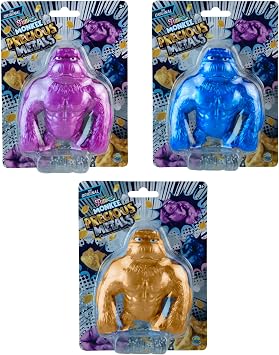 ORB Mega Precious Metals Funkee Monkee 3 Pack - Metallic Colored Stretchy, Squishy, Funny Monkeys - Perfect to Squeeze for Stress Relief - Fun Collectible Sensory and Fidget Toys for Kids and Adults