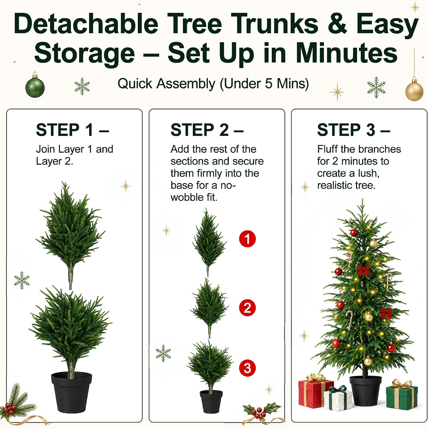 4FT Norfolk Pine Tree with Lights, Artificial Pine Christmas Tree for Decor