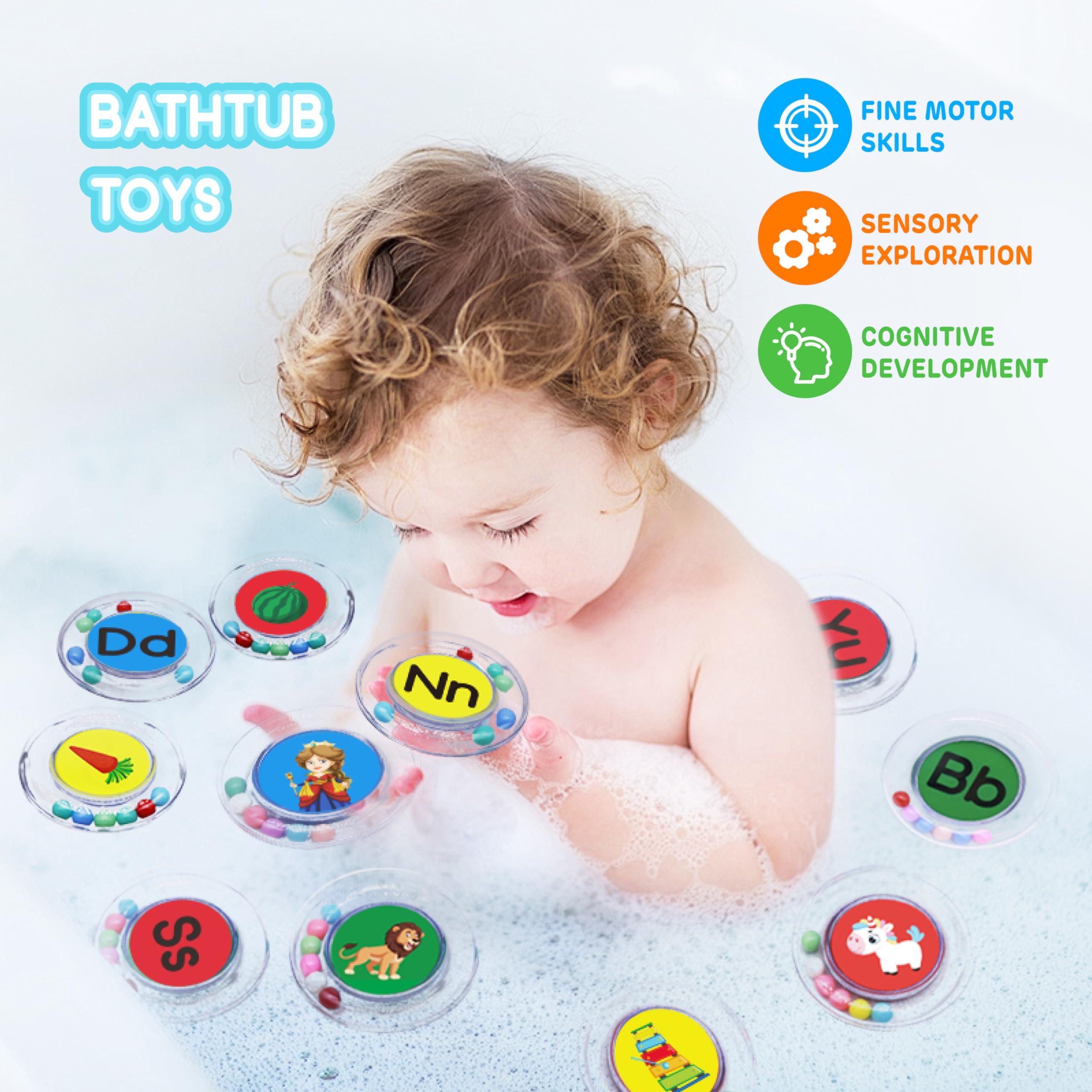Anillo de juguete de baño con letras flotantes del alfabeto, juguete de baño antimoho, juego de juguetes para piscina de agua con bolsa de malla, para niños de 2 a 3 y 4 años