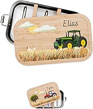 Bärenfreunde® - Personalisierte Brotdose für Kinder mit Spezial-Druck - Robuste Edelstahl Brotdose - Personalisierte Geschenke für Kinder & Erwachsene (Traktor grün,klein Edelstahl)