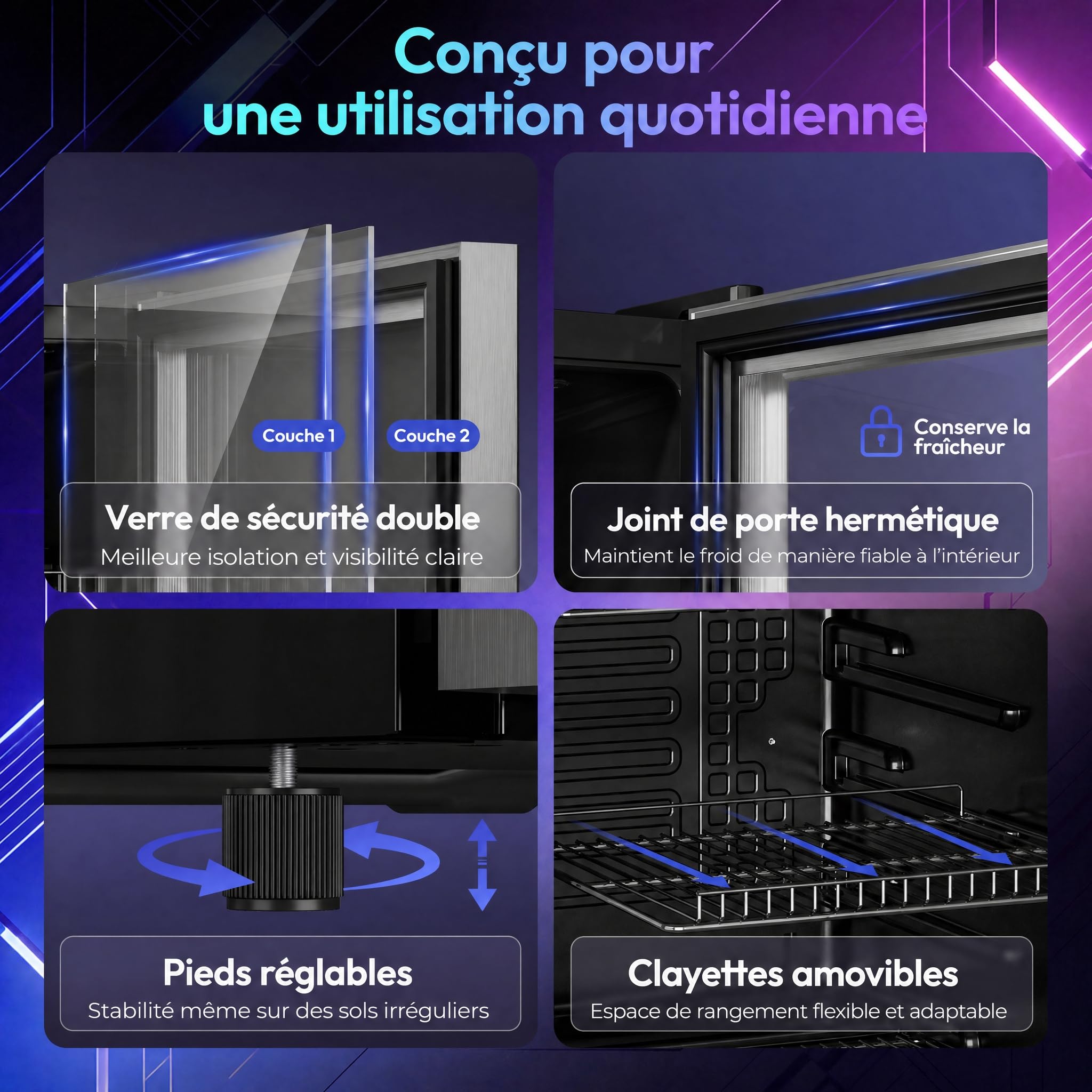 TRIUMPHKEY Réfrigérateur à boissons 90L – porte vitrée et éclairage LED RGB