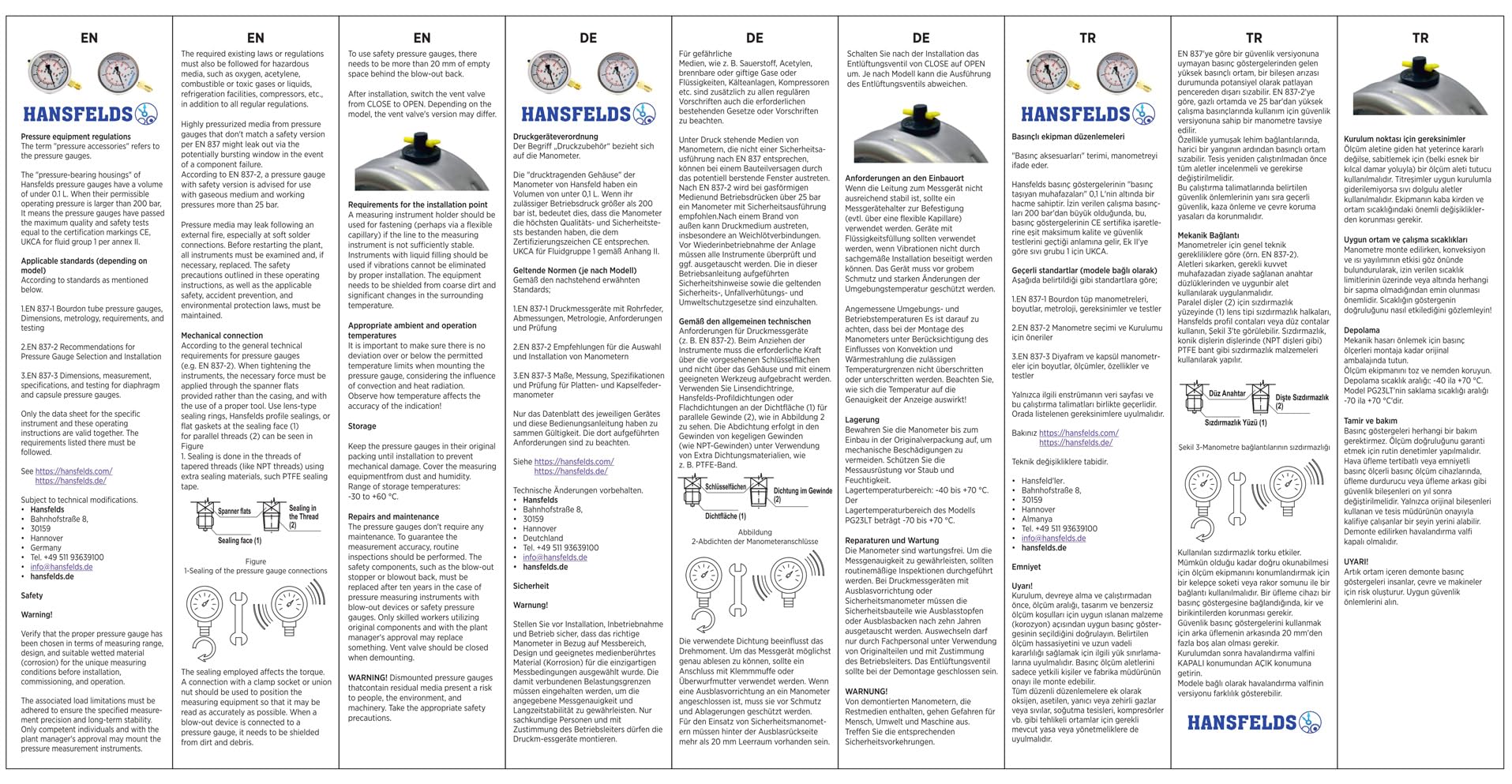 Manometro Hansfelds 0-6 Bar Con Liquido - 100mm, Attacco 1/2'' BSP, Scala Bar/psi, Precisione 1.6 - Foto 4