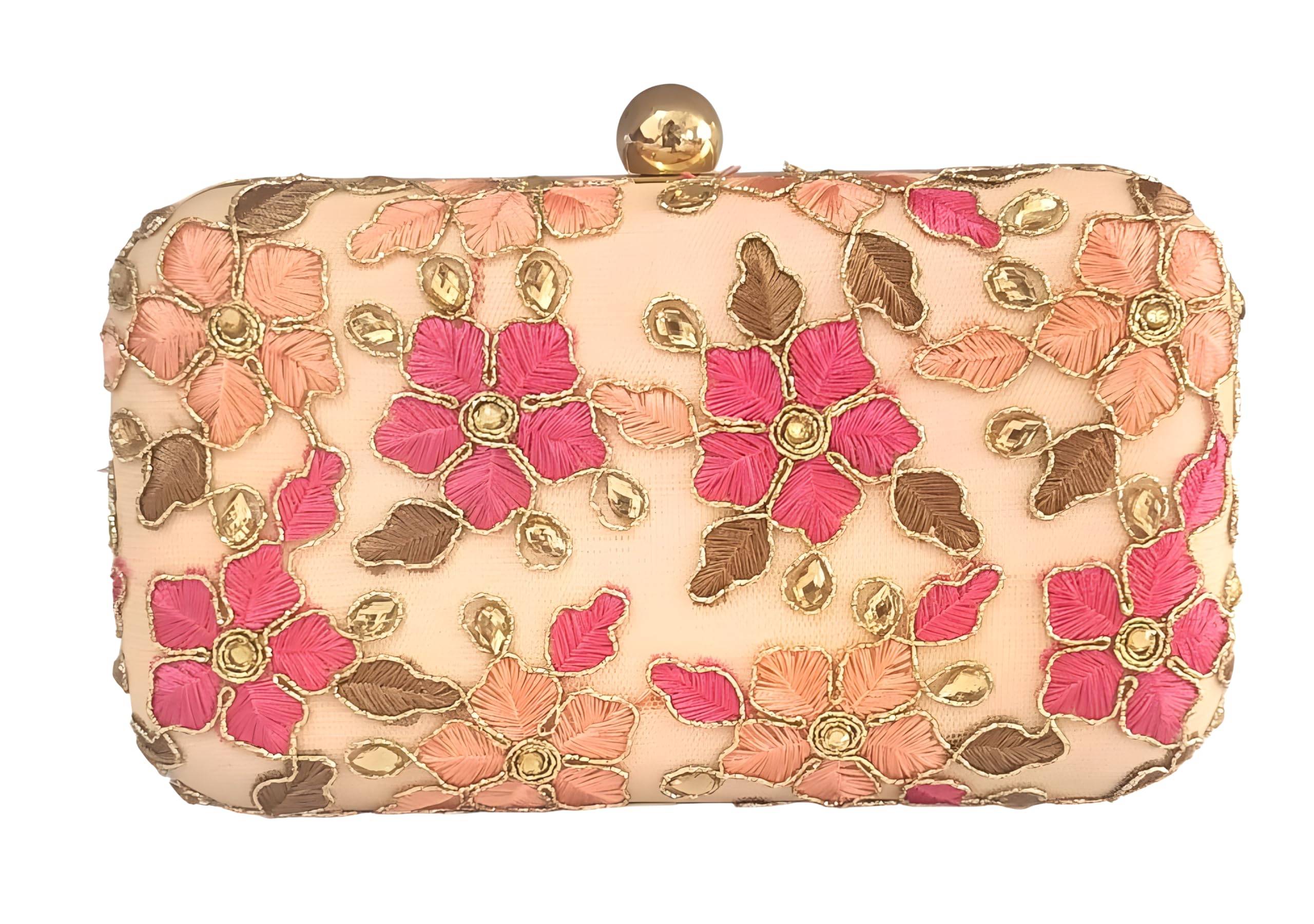 Women's Floral Peach Box Clutch (7"x4")-image-34