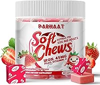 Parhaat Iron Soft Chews with Vitamin C - Strawberry Flavored, Gluten-Free Iron Supplement for Women, Men & Kids - 60 Count, 2 Month Supply