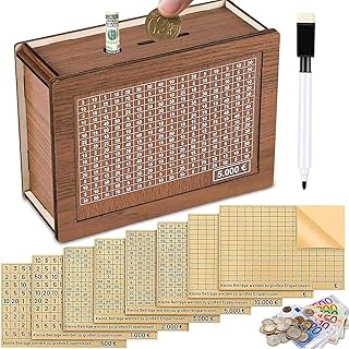 Caixa De Dinheiro De Madeira Retro, Caixa Reutilizável Com Metas De Poupança Para Adultos e Crianças 500, 1.000, 2.000, 3.000, 5.000, 10.000