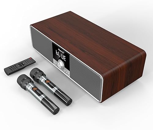 Máquina de karaoke con 2 subwoofers de micrófono UHF, barra de sonido de audio para cine en casa, soporte ópticoBluetoothAUXUSBPC, máquina de canto