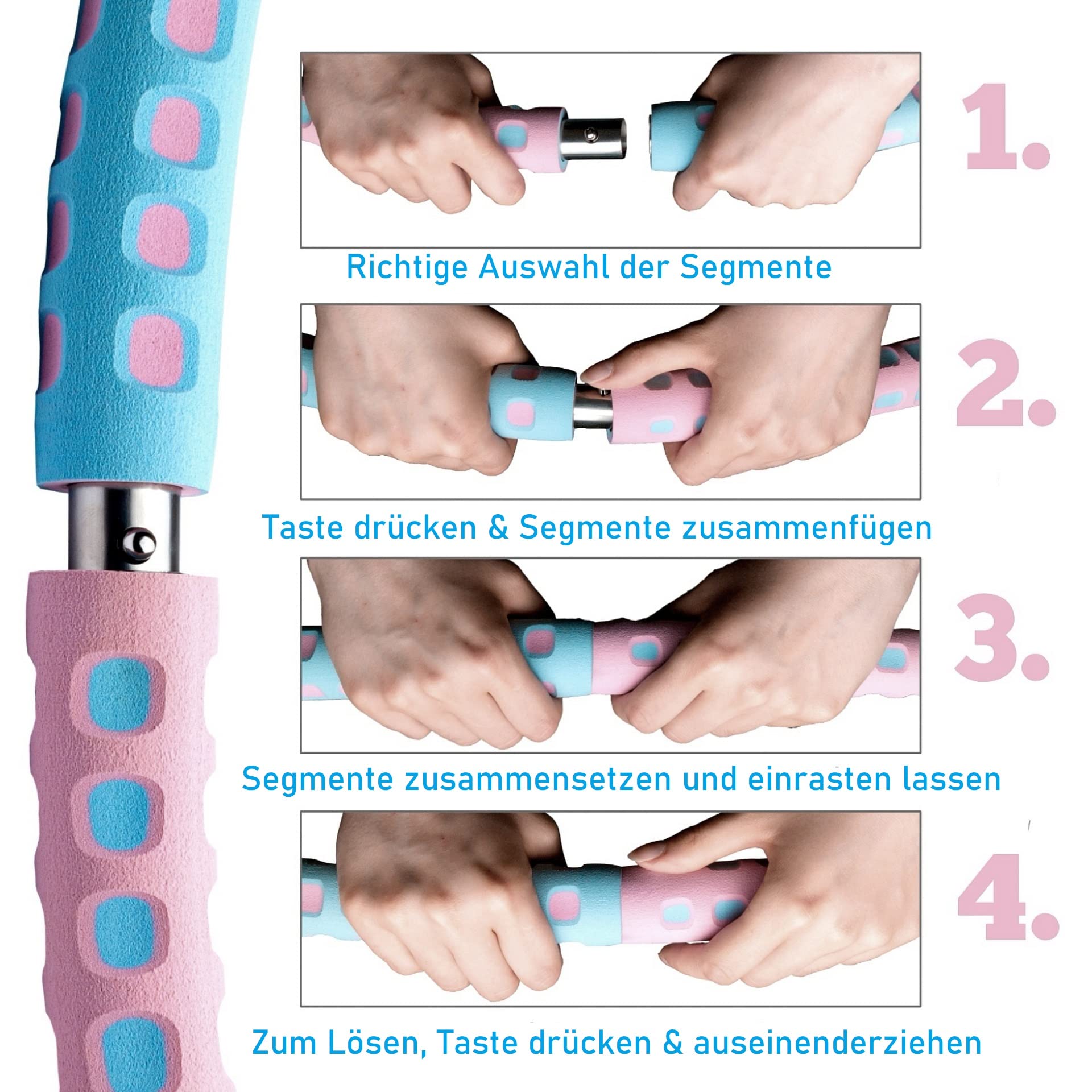 Hula Hoop Reifen für Erwachsene aus Edelstahl und hochwertigem Schaumstoff zum Abnehmen oder Fitness - Profi und Anfänger-Geschenke für Frauen, Mädchen