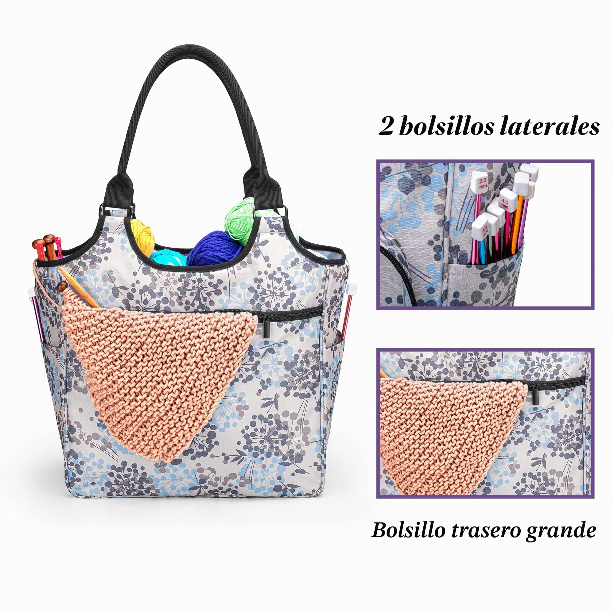 Yarwo Bolsa de Tejer Portátil, Organizador para Lanas, Bolsa de Almacenamiento para Hilos Agujas, Labores de Tejer, Ganchillos y Otros Accesorios de Tejer,Diente de León, (Sola Bolsa)