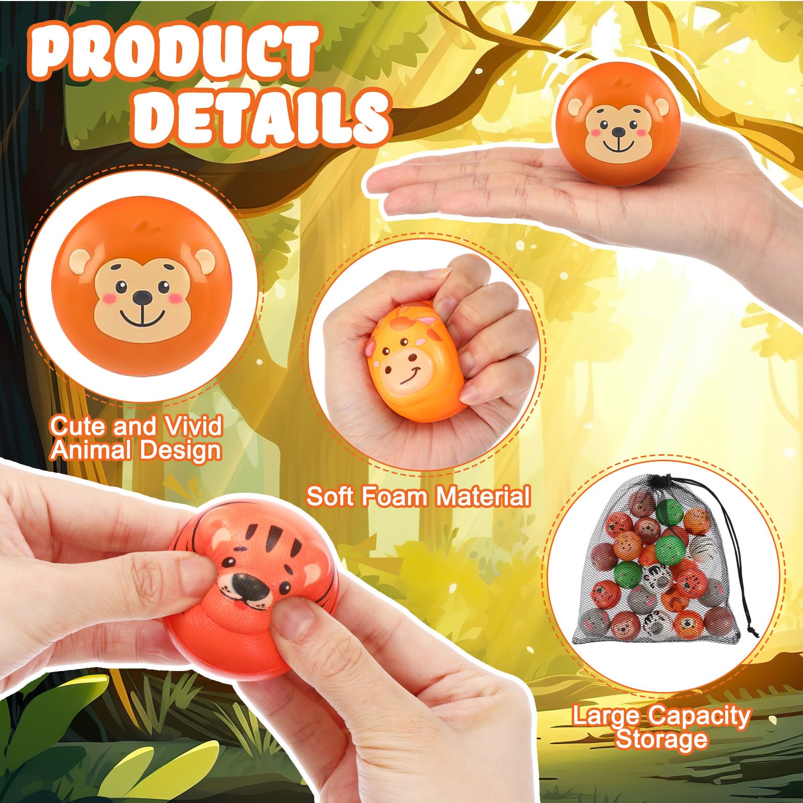 24-Pack Animal Foam Stress Balls - Squeeze Fidget Toys For Kids & Adults Stress Relief