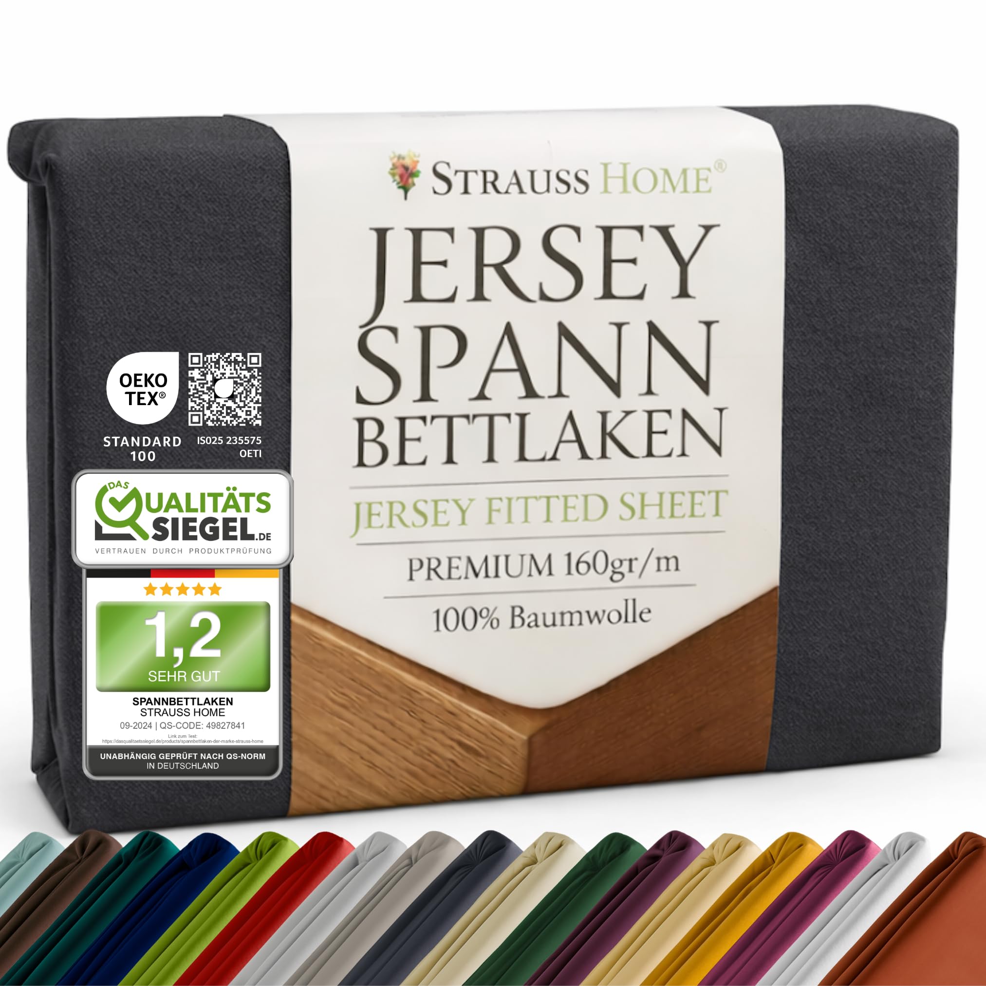 Strauss Home® Premium Spannbettlaken – 160 g/m² Gekämmte Baumwolle – Extra Hohe Steghöhe in Hotelqualität – Formstabil & Langlebig – Für Boxspringbetten bis 35 cm – 180x220-200x220cm - Anthrazit