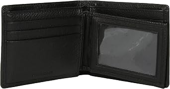 Perry Ellis Men's Park Avenue 100% Leather Wallet With Passcase, Bifold, Durable & Versatile, Black