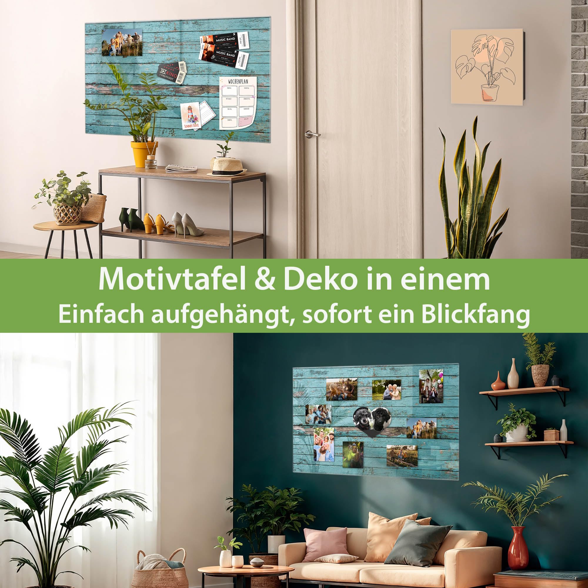banjado Glas-Magnettafel in 60x40cm für Notizen in Holzoptik