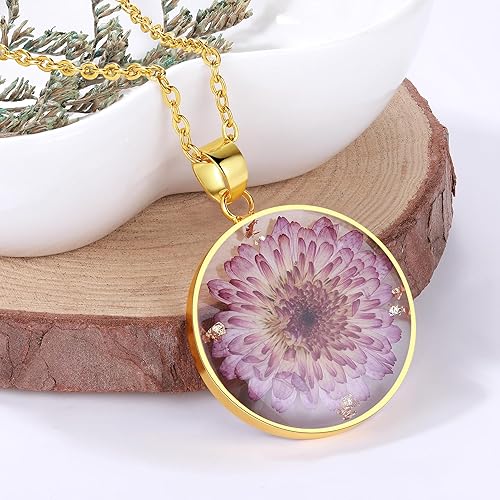 Miniatura 36 de Forget-Me-Not and Queen Anne's Lace Pressed Wildflower Necklace Birth Month Real Flower Necklace Gold/Silver Pressed Flower Jewelry