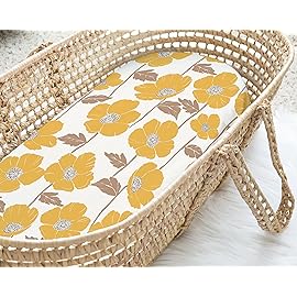 Baby Bassinet Sheets Girl (Poppy Fields) 2-Pack - Fitted Bedside Bassinet Sheets - Buttery Soft Cotton Blend for Standard Bassinet Mattress Pad - Compatible with Halo Bassinest