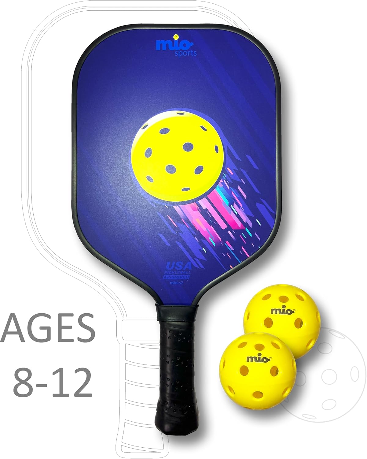 Kid's Pickleball Set (Ages 8-12), USAPA Approved Kid's Pickleball Paddle with Textured Surface for Better Controls and Smaller Balls for Optimal Sweet Spot.