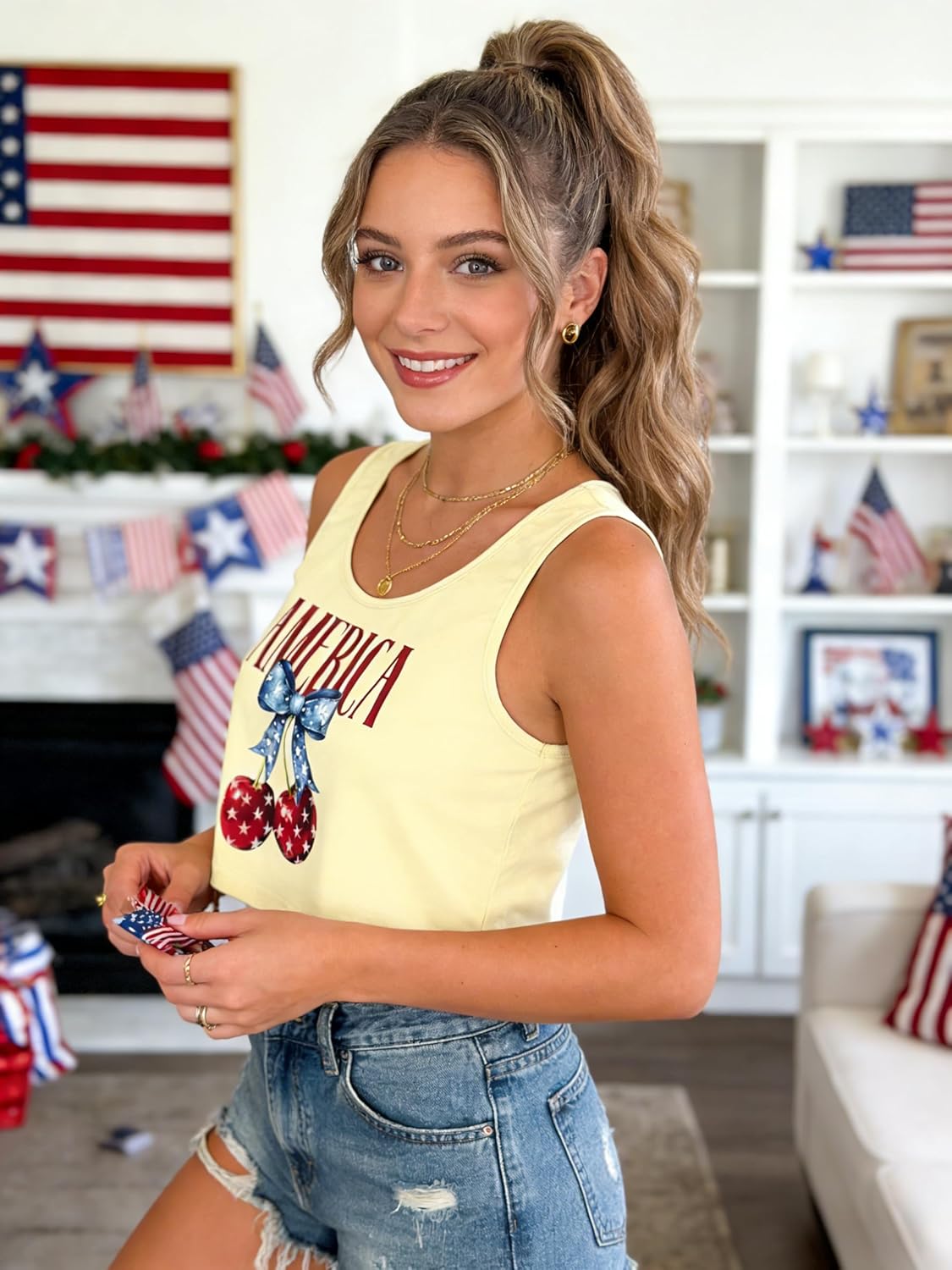 MNLYBABY 4th of July Crop Tank Tops Women 250 Anniversary USA Shirt American Patriotic USA Sleeveless Shirts - Image 6