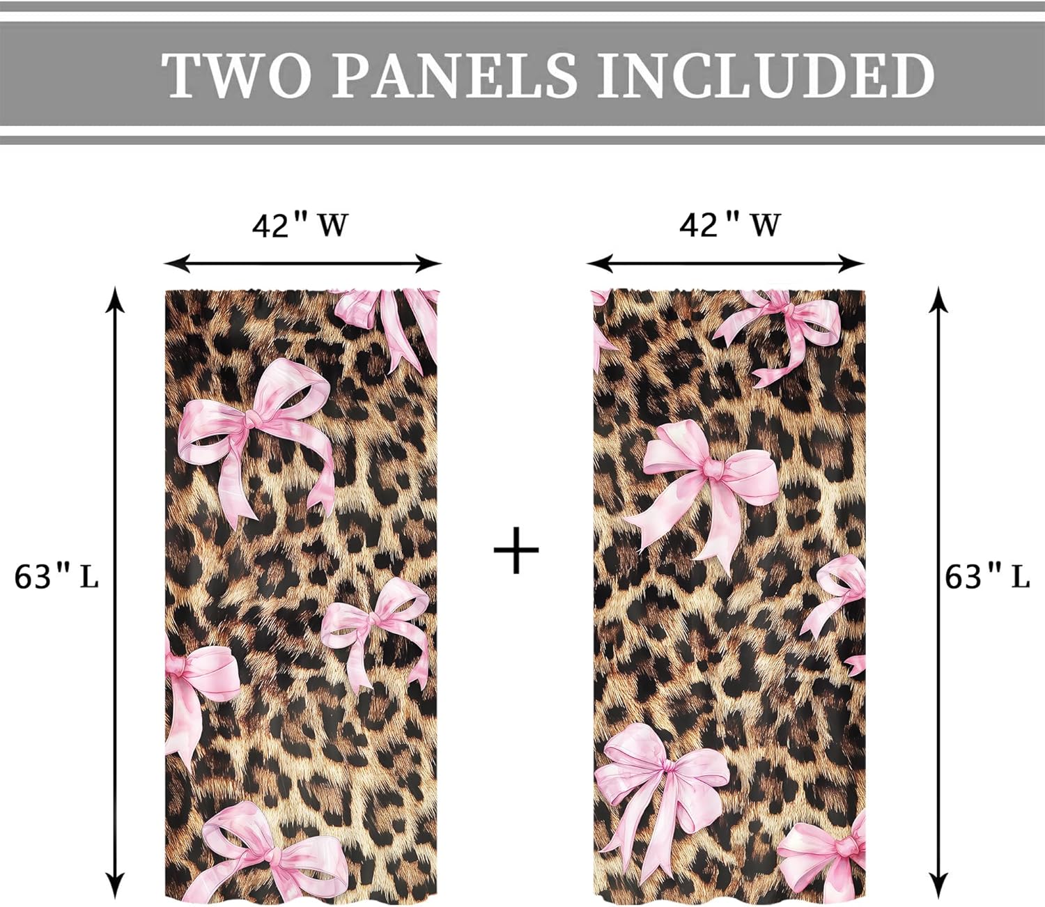 Cinbloo Pink Bow Leopard Print Curtains 42Wx63H Inch Rod Pocket Preppy Girly Modern Cheetah Cute Pretty Sweet for Girls Art Printed Retro Fashion Living Room Bedroom Window Drapes Treatment 2 Panels