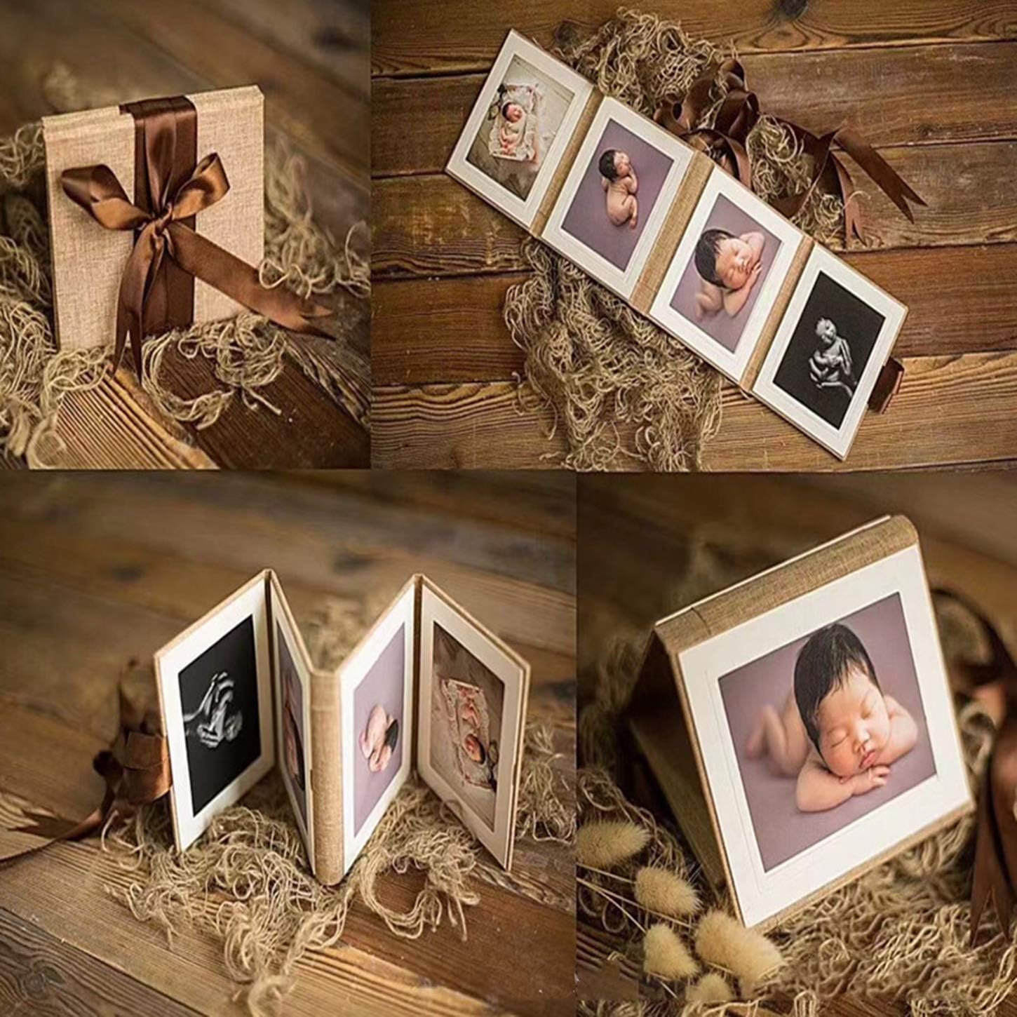 Vintage Spiral Photo Album, 4 Pages to Paste, Personalised Family Album, Mini Baby Photo Album Linen Cover for Gifts Wedding Family, Valentine's Day, Birthday
